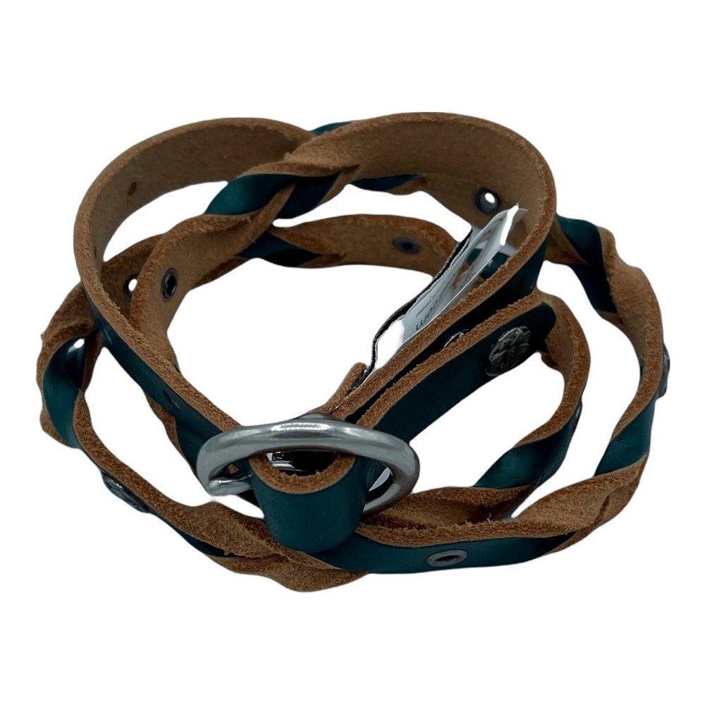 Fossil‎ Womens Waist Belt Green Color Block Reverse Braid Buckle Leather M